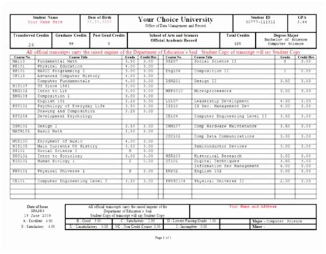 fake official college transcript.